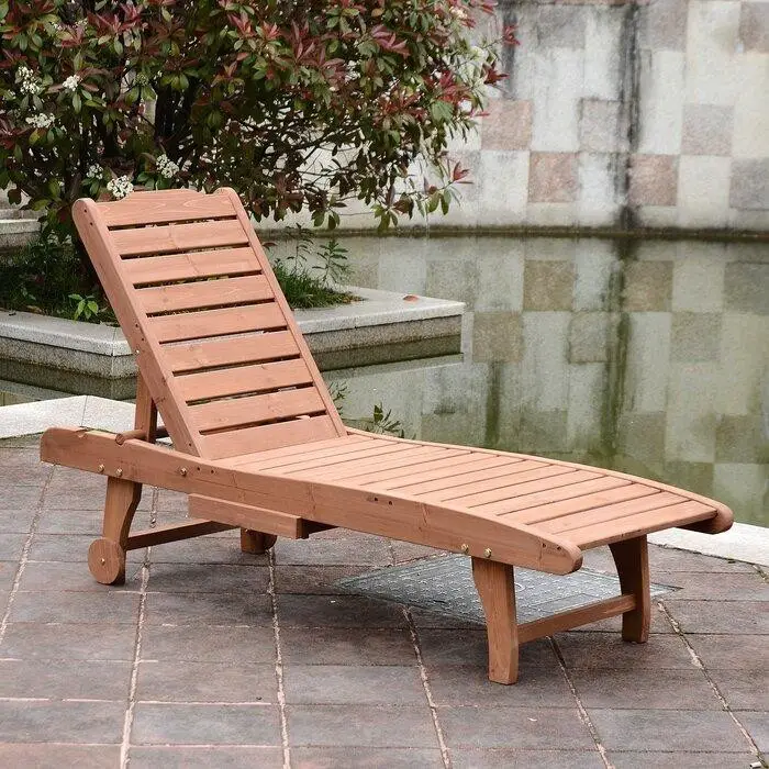 Beige Fir Solid Wood Wheels Outdoor Reclining Chaise Lounge Chaise Lounge reclinables de madera maciza de abeto beige