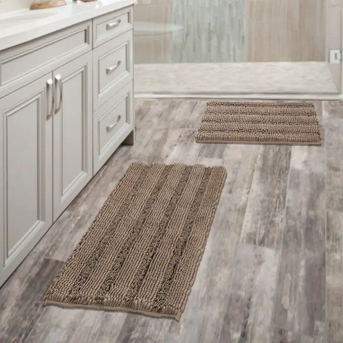 Taupe Polyester Chenille Rectangle Bath Rug Alfombras de baño rectangulares de chenilla de poliéster gris pardo