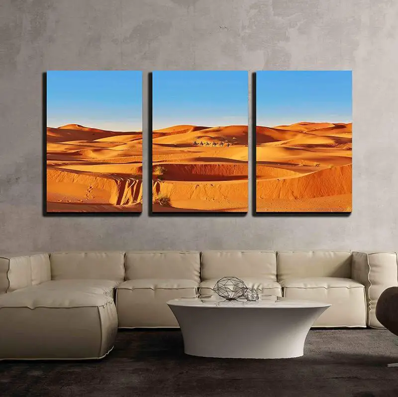  Arte de pared de lienzo de 3 piezas - Camello atravesando las dunas de arena 