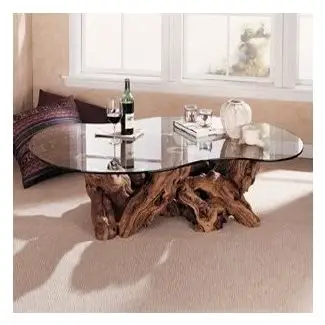  Mesas de comedor de vidrio con base de madera 