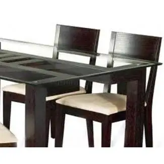  Mesas de comedor con superficie de vidrio con base de madera 