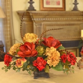  Centro de mesa de flores de seda con magnolias y hortensias 