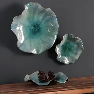  Conjunto de flores de pared de cerámica de tres piezas acuáticas 