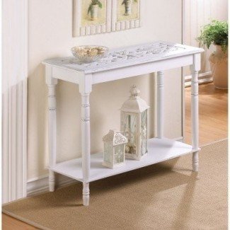  Carved Top WHITE Chic Shabby Wood Sofá consola de entrada Hall estante de mesa 