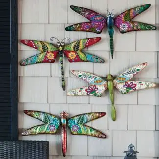  Juego de placas de jardín de libélula de metal colorido 