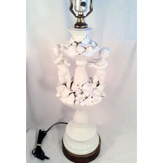  Htf rara lámpara de escultura de querubín de blanc de chine italiana vintage 