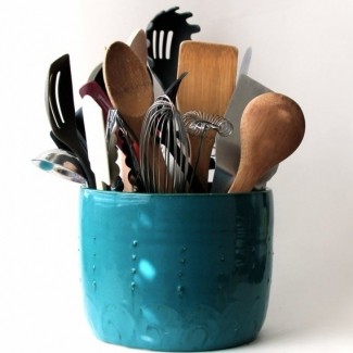  Porta utensilios de cocina grande, verde azulado 