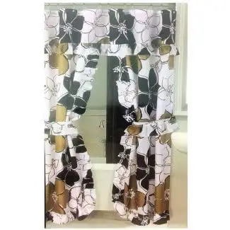  Cortina de ducha doble botín marrón con motivos florales 