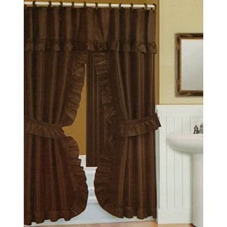  Cortina de ducha doble marrón oscuro con liner y anillas 