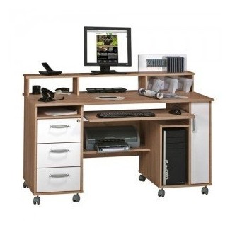  Estación de trabajo para computadora de mesa oficina con ruedas en el hogar con cajones, teclado y estantes para impresoras 