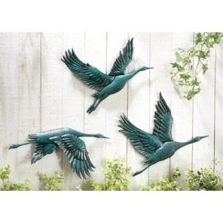  Decoración de pared de metal con pájaros en vuelo - Juego de 3 