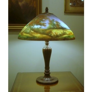  Pantalla de lámpara antigua pintada al revés de jefferson 1886 24 de alto 18 