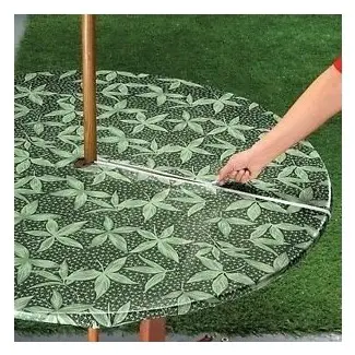  Helecho con orificio para paraguas con cremallera redonda de vinilo con mantel de comedor para patio 