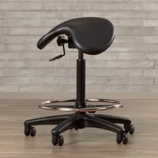  Taburete negro ajustable sin respaldo con asiento tipo silla de montar 
