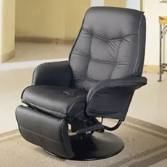  Hermoso sillón reclinable giratorio con cojín de cuero sintético en negro 