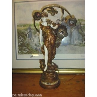  Estatuilla de dama art nouveau antigua Lámpara de bronce mestais de 1900 idyelle 