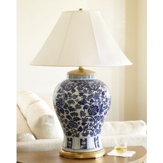  Lámparas de mesa con jarra de jengibre azul y blanco 