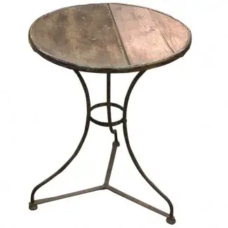  Mesa de bistró de hierro francés del siglo XIX con tapa de madera rara 