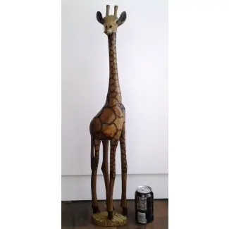  Estatua de jirafa de madera alta tallada a mano 