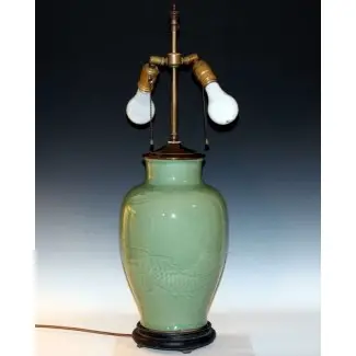  Lámpara de porcelana celadon de estudio japonés antiguo 1 
