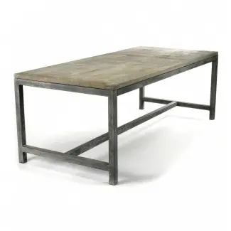  Mesa de comedor rectangular de madera recuperada y patas de mesa de metal negro 