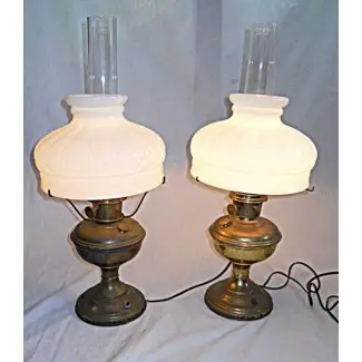  Lámparas Aladdin par de latón vintage óleo eléctrico original vidrio blanco 