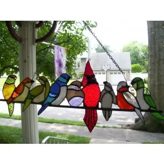  Pájaros en un vitral de alambre 13 