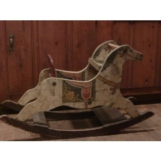  Antiguo caballo mecedor de madera pintado a mano para niños todavía utilizable 
