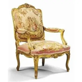  Tapiz francés de madera dorada y beauvais fauteuil 