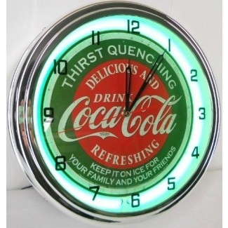  Coca Cola Reloj de pared de neón de 15 "Letrero envejecido iluminado Logotipo de botella de refresco de refresco Estilo retro verde 