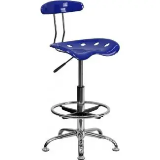  Flash Furniture LF-215-NAUTICALBLUE-GG Taburete de dibujo en cromo y azul náutico vibrante con asiento de tractor 