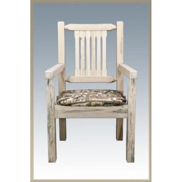 Montana Woodworks Homestead Collection Silla de capitán con asiento tapizado con diseño de vida silvestre, acabado en laca transparente